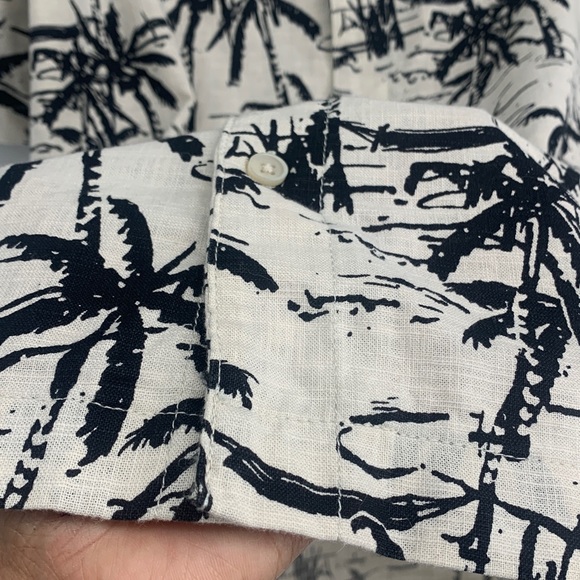 Sz xl 18/20 husky Men's Tropical Palm Print Shirt - Black and Cream vacation top - Picture 6 of 13
